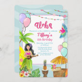 アロハルアウ(ハワイ式宴会)トロピカルプールパーティー誕生日招待状 招待状 (正面/裏面)