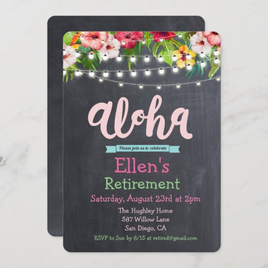アロハルアウ（ハワイ式宴会）トロピカルリタイアメント招待状 招待状 (正面/裏面)