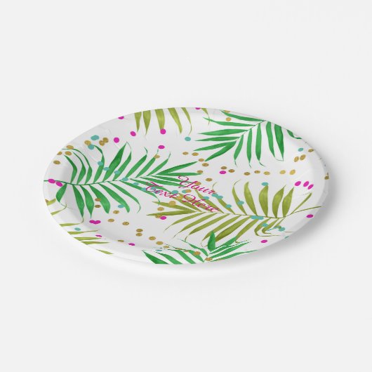 アロハルアウ（ハワイ式宴会）トロピカル葉スバースデーパーティー ペーパープレート (アングル)