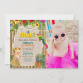 アロハルアウ(ハワイ式宴会)トロピカル誕生日フォト招待状 招待状 (正面)