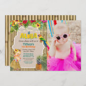 アロハルアウ（ハワイ式宴会）トロピカル誕生日フォト招待状 招待状 (正面/裏面)