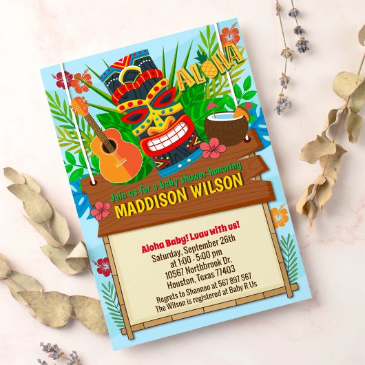 アロハルアウ（ハワイ式宴会）ハワイアントロピカルベビーシャワー 招待状