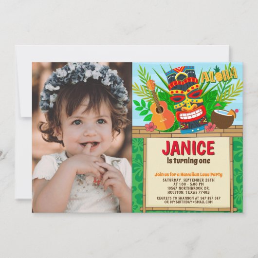 アロハルアウ（ハワイ式宴会）ハワイアン熱帯夏誕生日写真 招待状 (正面)