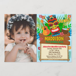 アロハルアウ（ハワイ式宴会）ハワイアン熱帯夏誕生日写真 招待状