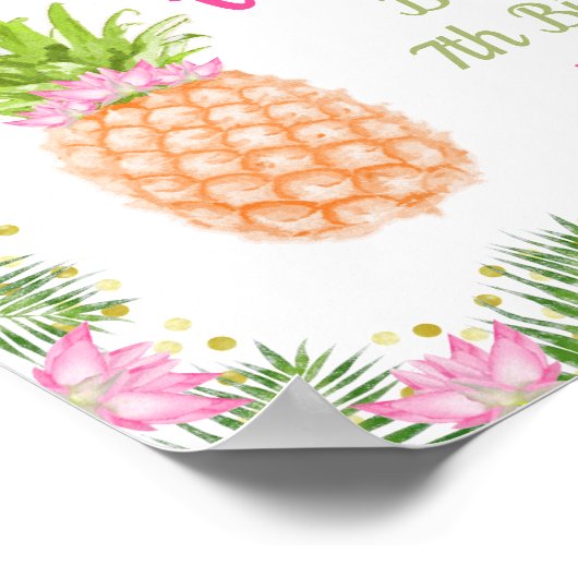 アロハルアウ（ハワイ式宴会）バースデーパーティーデコールピンク金ゴールド歓迎 ポスター (角)