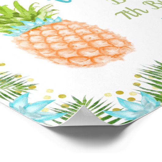 アロハルアウ(ハワイ式宴会)バースデーパーティーデコールブルー金ゴールドウェルカム ポスター (角)