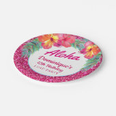 アロハルアウ(ハワイ式宴会)パーティーグリッタートロピカルハイビスカス ペーパープレート (アングル)