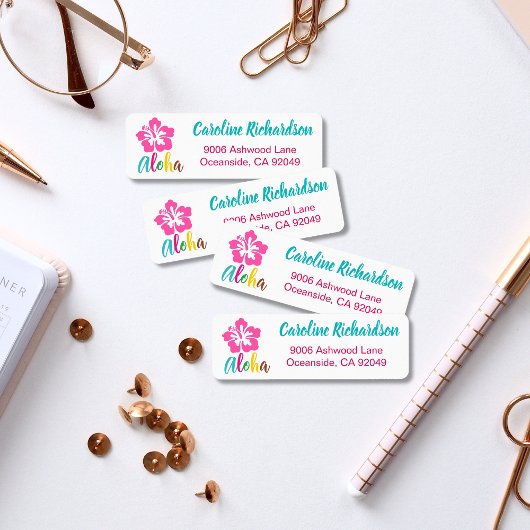 アロハルアウ(ハワイ式宴会)パーティートロピカルハイビスカス差出人住所 ラベル