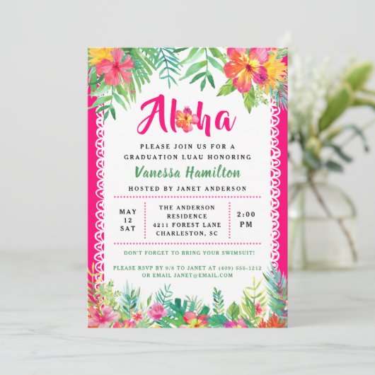 アロハルアウ（ハワイ式宴会）パーティー熱帯卒業招待状 招待状 (スタンド正面)