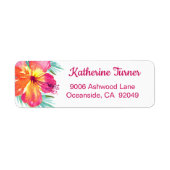 アロハルアウ(ハワイ式宴会)ピンクトロピカルハイビスカス差出人住所 ラベル (正面)