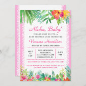 アロハルアウ(ハワイ式宴会)ベビーシャワートロピカル招待状ピンク 招待状 (正面/裏面)