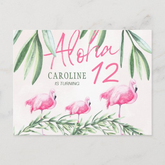 アロハルアウ(ハワイ式宴会)レッツフラミングルトロピカルバースデーパーティー ポストカード (正面)