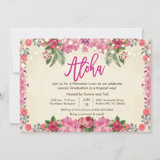 アロハルアウ(ハワイ式宴会)熱帯卒業パーティー招待状 招待状 (正面)