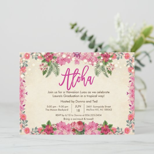 アロハルアウ（ハワイ式宴会）熱帯卒業パーティー招待状 招待状 (スタンド正面)