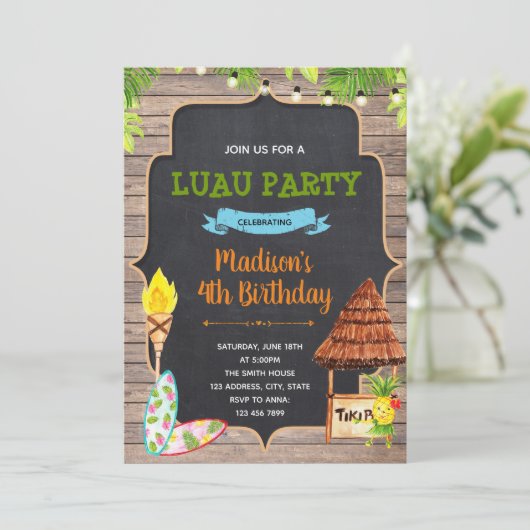 アロハルアウ（ハワイ式宴会）熱帯夏の誕生日シャワーカード 招待状 (スタンド正面)
