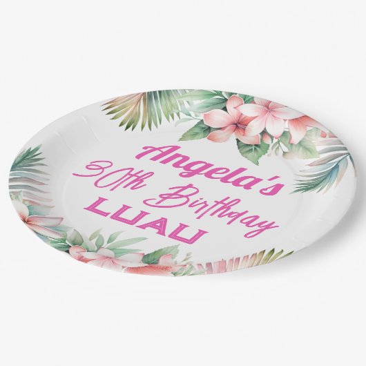 アロハルアウ(ハワイ式宴会)熱帯成人誕生日 ペーパープレート (アングル)
