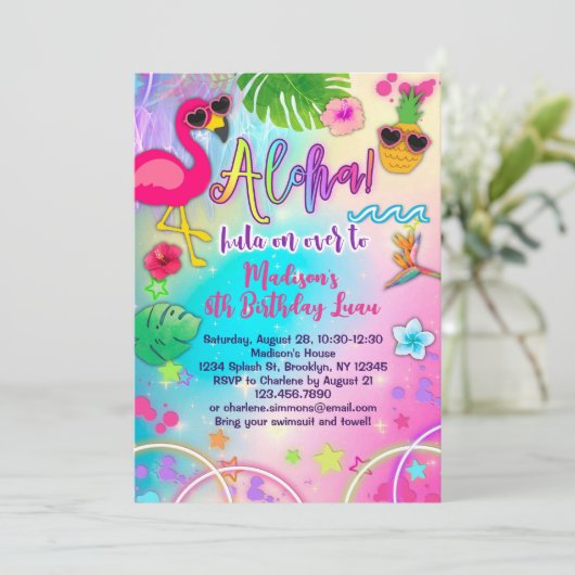 アロハルアウ（ハワイ式宴会）誕生日招待状 招待状 (スタンド正面)
