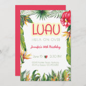 アロハルアウ(ハワイ式宴会)誕生日熱帯フローラパーティー 招待状 (正面/裏面)