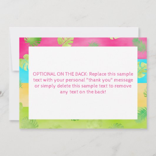 アロハルアウ(ハワイ式宴会)誕生日熱帯写真 サンキューカード (裏面)