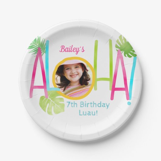 アロハルアウ(ハワイ式宴会)誕生日熱帯写真 ペーパープレート (正面)
