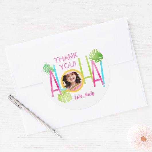 アロハルアウ(ハワイ式宴会)誕生日熱帯写真 ラウンドシール (封筒)
