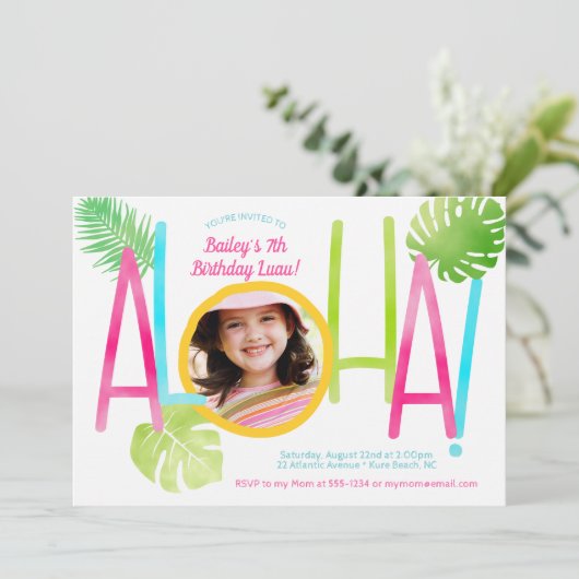 アロハルアウ（ハワイ式宴会）誕生日熱帯写真 招待状 (スタンド正面)