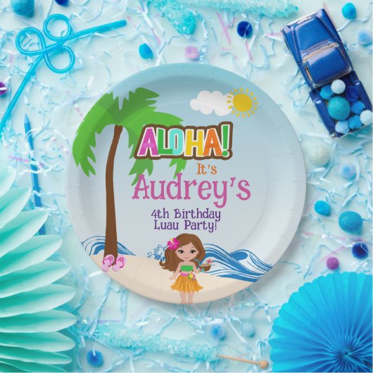 アロハルアウ（ハワイ式宴会）誕生日 ペーパープレート (パーティー)
