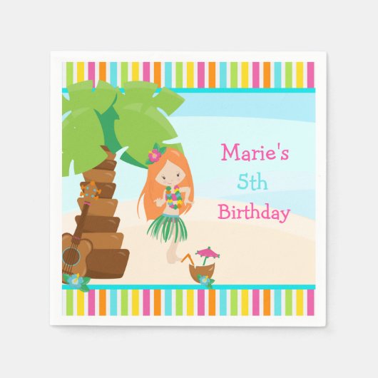 アロハレッドヘアガールパーティー スタンダードカクテルナプキン (正面)