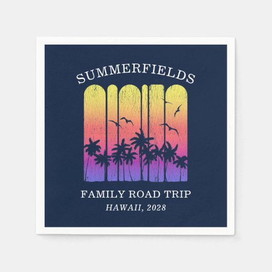 アロハレトロトロピカルロードトリップマッチングファミリー スタンダードカクテルナプキン (正面)