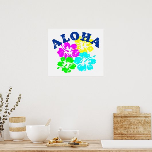 アロハヴィンテージポスタカラフルーハワイアン花 ポスター (キッチン)