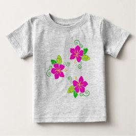 アロハ刺繍ルックピンクハワイアンフラワー ベビーTシャツ
