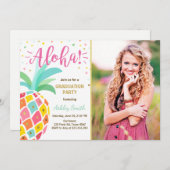 アロハ卒業パーティー招待状 パイナップル ハワイ 招待状 (正面/裏面)