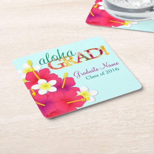 アロハ卒業生のハワイのルアウ（ハワイ式宴会） -コースター スクエアペーパーコースター (アングル)