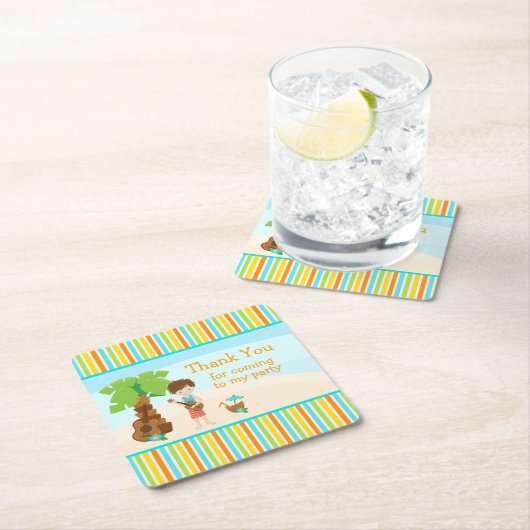 アロハ可愛い茶色の髪「ありがとう来」 スクエアペーパーコースター (インサイチュ)