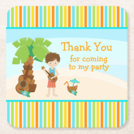 アロハ可愛い茶色の髪「ありがとう来」 スクエアペーパーコースター