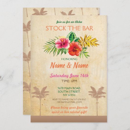 アロハ在庫バーのルアウ(ハワイ式宴会)のヴィンテージのヤシの木の招待 招待状 (正面/裏面)