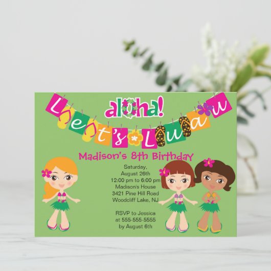 アロハ少しルアウ(ハワイ式宴会)のパーティーの誕生日の招待状 招待状 (スタンド正面)