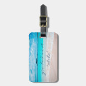 アロハ引用文ターコイズ海サンディビーチ写真 ラゲッジタグ (正面縦)