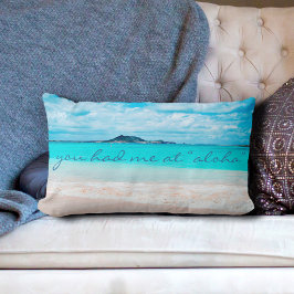 アロハ引用文ターコイズ海サンディビーチ写真 ランバークッション