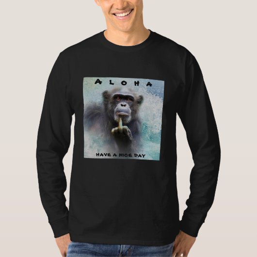 アロハ攻勢おもしろいチンパンジー中指 Tシャツ (正面)