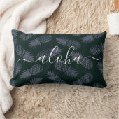 アロハ書道台本ネイビーパイナップルパターン ランバークッション (ブランケット)