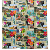 アロハ楽園のハワイのヴィンテージの郵便はがき シャワーカーテン (正面)