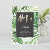 アロハ熱帯のヤシと金ゴールドのスクリプトパーティー誕生日 セーブザデート (スタンド正面)