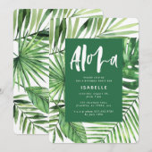 アロハ熱帯パームリーフ&スクリプト誕生日招待状 セーブザデート (正面/裏面)