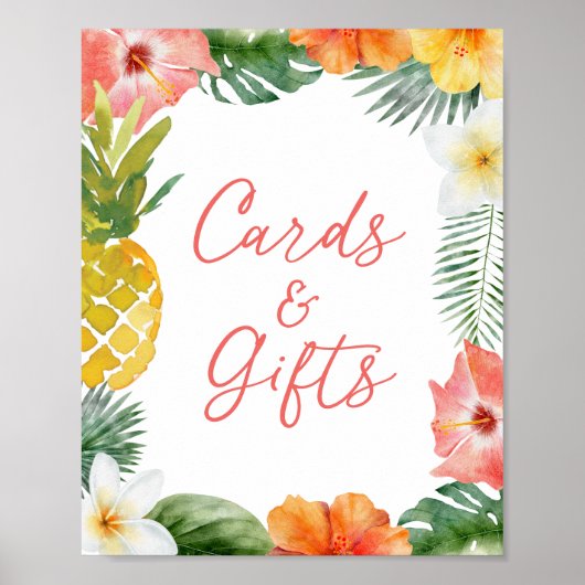 アロハ熱帯ルアウ（ハワイ式宴会）誕生日カードとギフトサイン ポスター (正面)