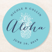 アロハ熱帯水色パイナップル ラウンドペーパーコースター (正面)