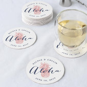 アロハ熱帯水色パイナップル ラウンドペーパーコースター