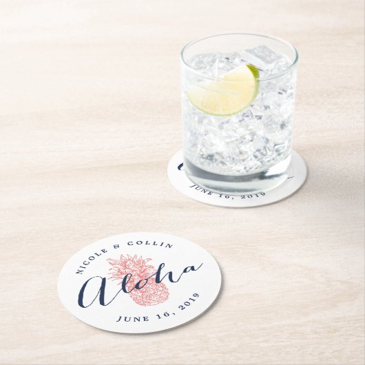 アロハ熱帯水色パイナップル ラウンドペーパーコースター (インサイチュ)