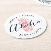 アロハ熱帯水色パイナップル ラウンドペーパーコースター (アングル)