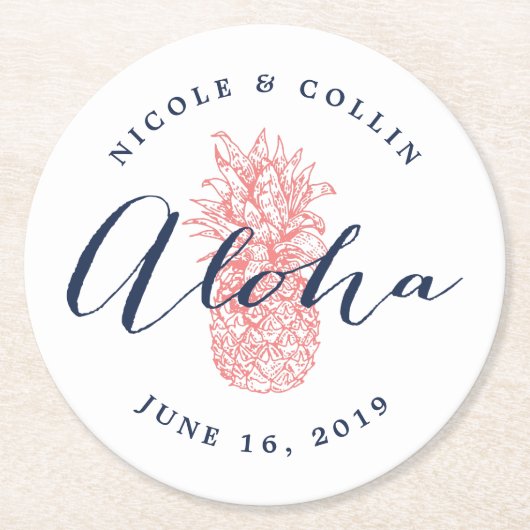 アロハ熱帯水色パイナップル ラウンドペーパーコースター (正面)